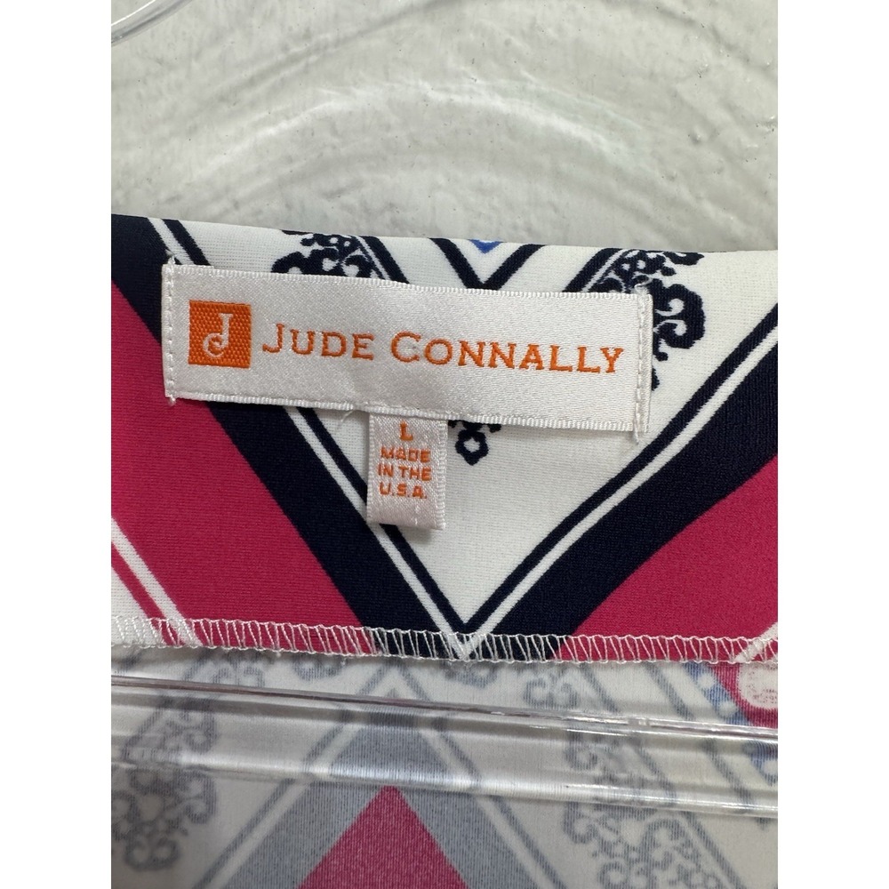 Jude Connally Shift Dress Size L Chevron Print 3/4 Sleeve Preppy Artsy Stretch - Picture 4 of 5
